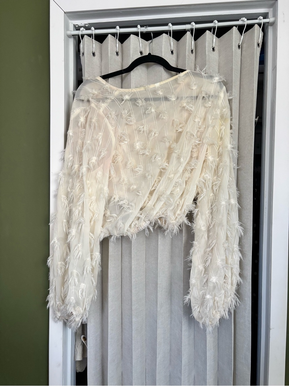 Sheer Ivory Fringe-Detail Women's Top - Lightweight Button Front - Picture 2 of 3